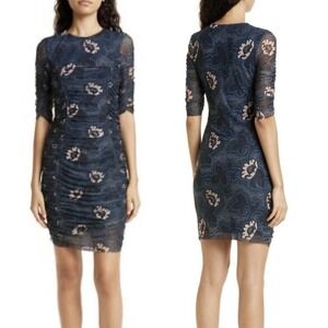 NWT Women's Ted Baker London Velvit Floral Ruched Body-Con Dress Size 1 (US 0-2)
